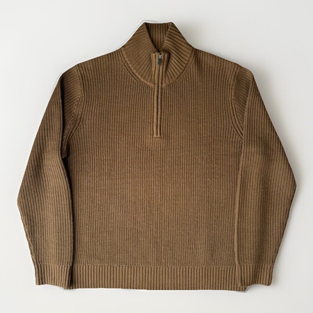 Todd Snyder Merino Wool Sweater XL Camel Brown 1/4 Zip Mock Neck New York